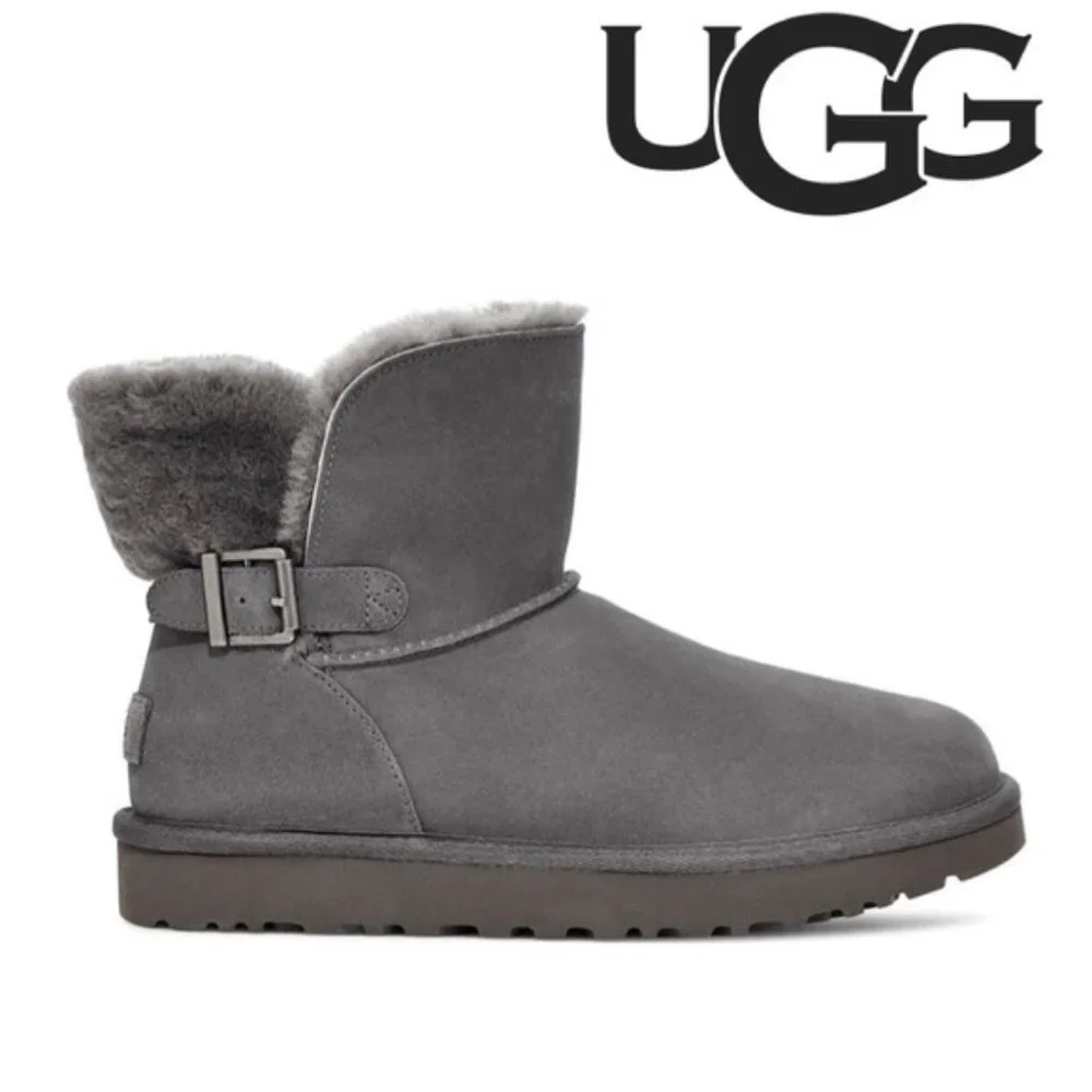 NEW‎ UGG KAREL SUEDE SHEARLING MINI BUCKLE BOOTS